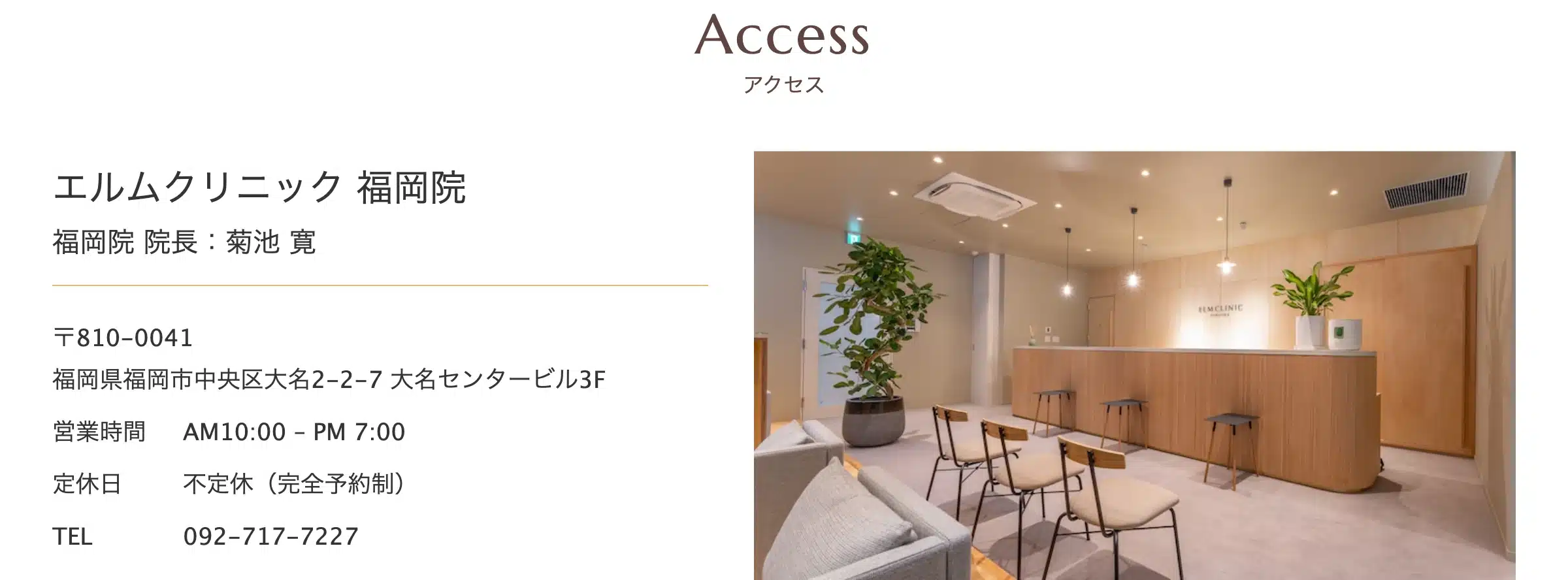 エルムクリニック公式サイトの画面